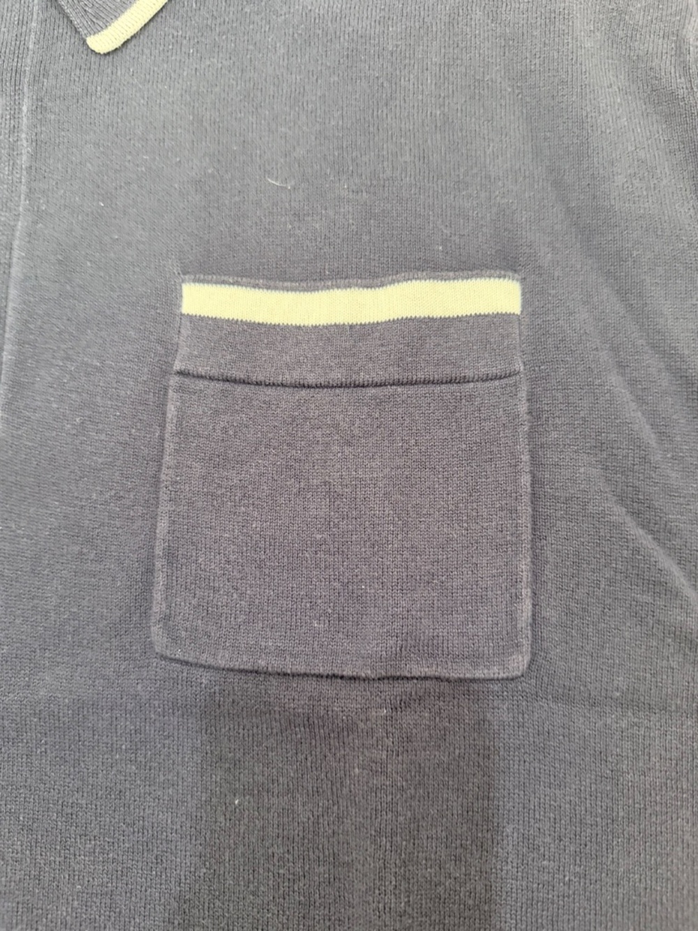 The Tie Bar Navy Knit Polo Sweater Shirt White Trim Pocket Large - Picture 2 of 7